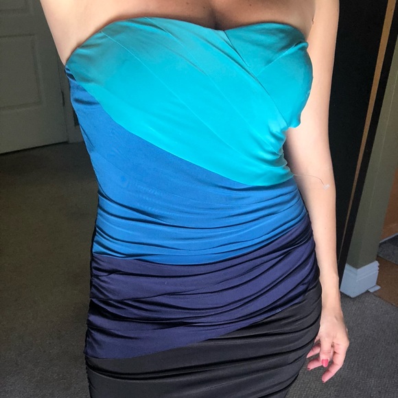 Jodi Kristopher blue/black ruched mini dress. S - Picture 3 of 5